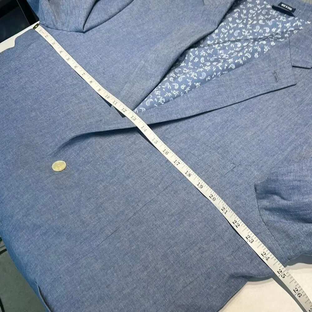 Crown & Ivy Mens Chambray Sport Coat Blazer Sz 48R Cotton Linen Blend Two Button